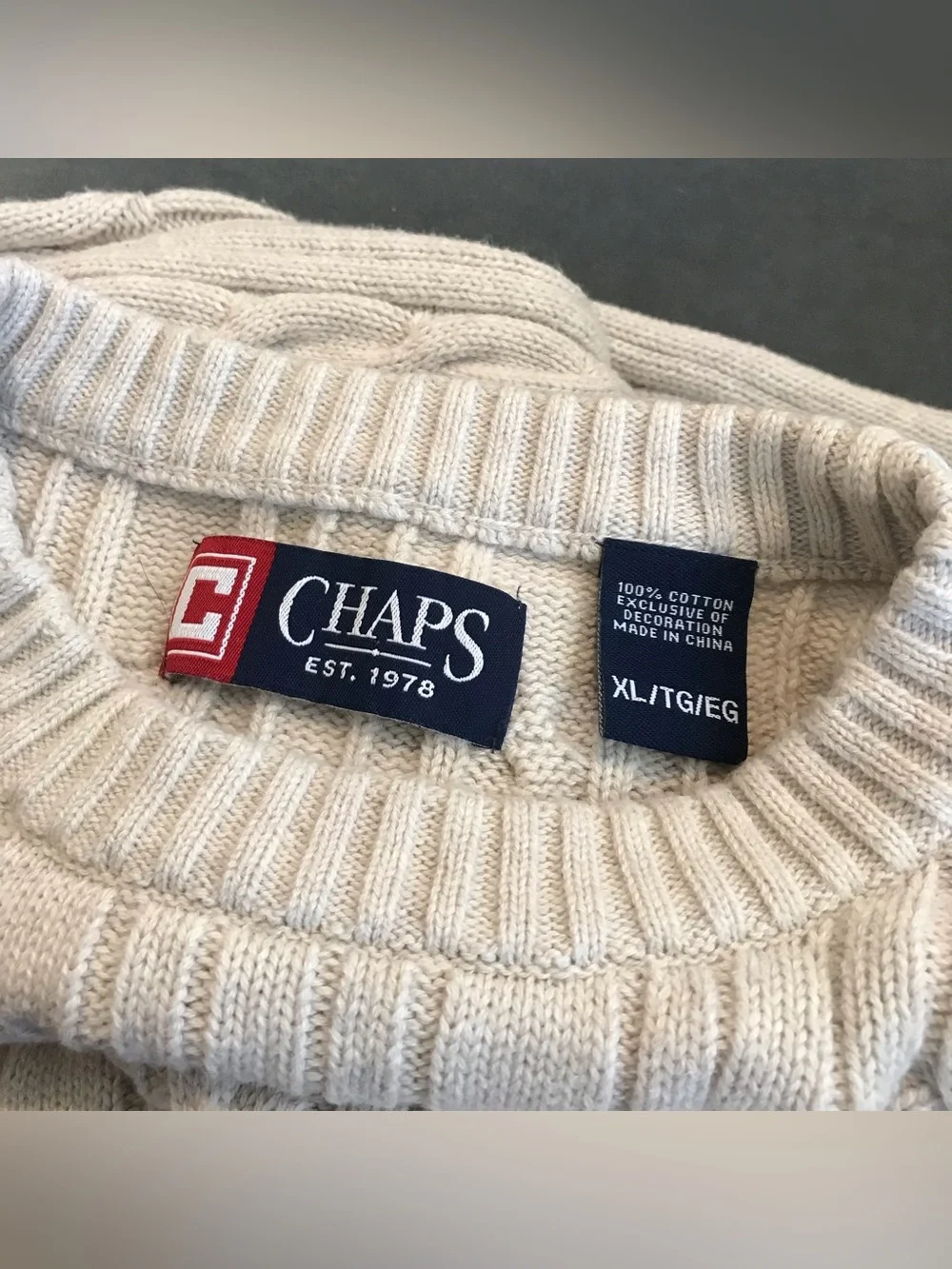 Vintage Ivory Chaps Cable Knit Sweater Mens XL Fits L Y2K Preppy 100% Cotton EUC